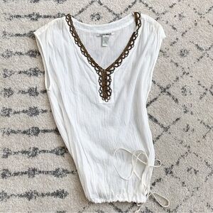 Lucky Brand Sheer White Beaded Top